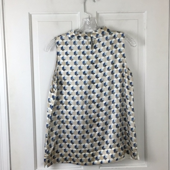 Lafayette 148 NY Silk Mock Neck Blouse Sleeveless Tunic Geometric Print - Picture 4 of 6